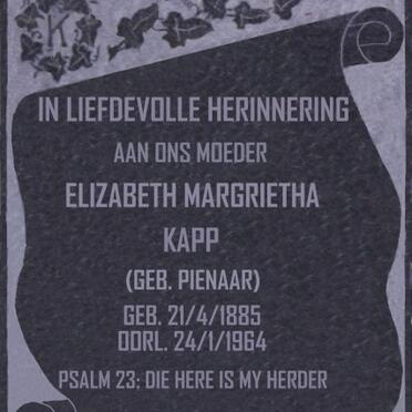KAPP Elizabeth Margrietha nee PIENAAR 1885-1964