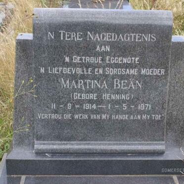 BEAN Martina nee HENNING 1914-1971