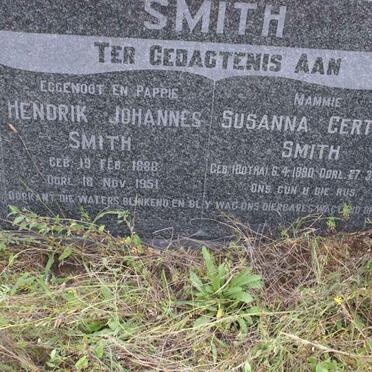 SMITH Hendrik Johannes 1888-1951 &amp; Susanna Gertina BOTHA 1890-1965