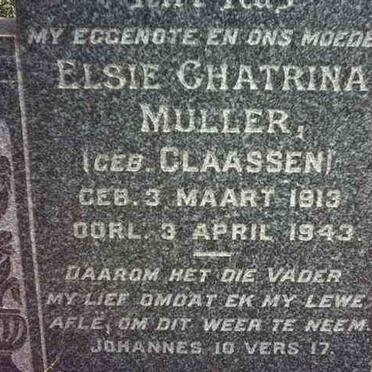 MULLER Elsie Chatrina nee CLAASSEN 1913-1943