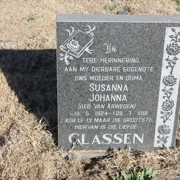 CLASSEN Susanna Johanna nee VAN ASWEGEN 1924-1981