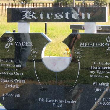 KIRSTEN Johannes Petrus Frederik 1958- &amp; Elizabeth Ann FOURIE 1961-2015