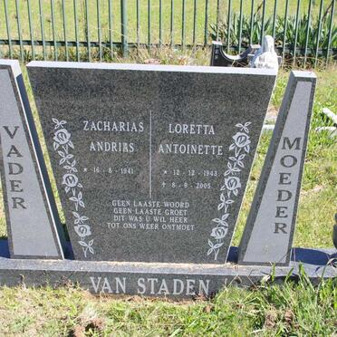 STADEN Zacharias Andrias, van 1941- &amp; Loretta Antoinette 1943-2005
