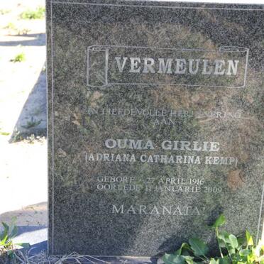 VERMEULEN Adriana Catharina nee KEMP 1916-2009