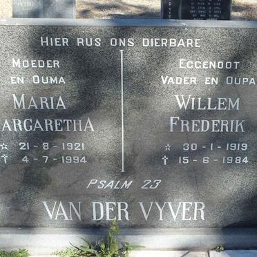 VYVER Willem Frederik, van der 1919-1984 &amp; Maria Margaretha 1921-1994