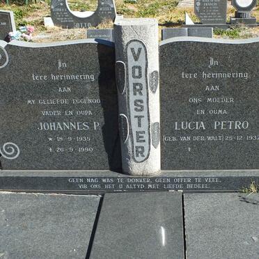 VORSTER Johannes P. 1935-1990 &amp; Lucia Petro VAN DER WALT 1937-