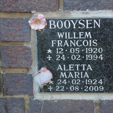 BOOYSEN Willem Francois 1920-1994 &amp; Aletta Maria 1924-2009