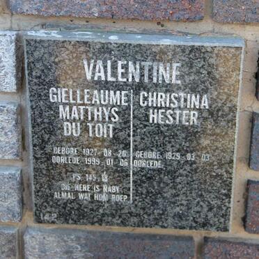 VALENTINE Gielleaume Matthys du Toit 1927-1999 &amp; Christina Hester 1929-