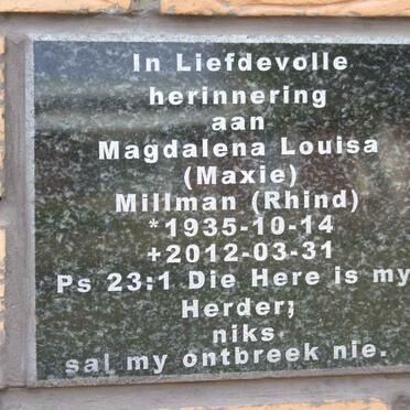MILLMAN Magdalena Louisa nee RHIND 1935-2012