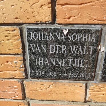 WALT Hennie, van der 1928-2011 &amp; Johanna Sophia 1932-2016