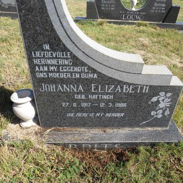BRITS Johanna Elizabeth nee HATTINGH 1917-1986