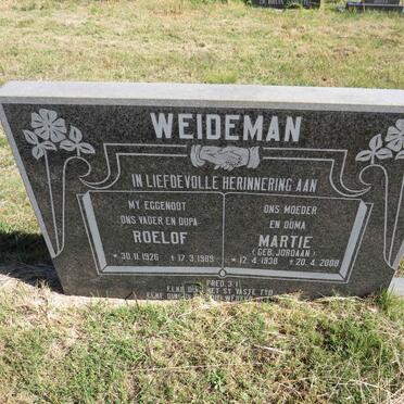 WEIDEMAN Roelof 1926-1989 &amp; Martie JORDAAN 1938-2008