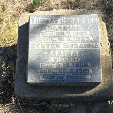 SAAIMAN Thomas Johannes 1847-1925 &amp; Hester Susanna VISSER 1850-1919