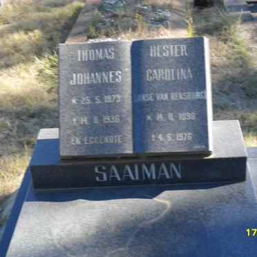SAAIMAN Thomas Johannes 1873-1936 &amp; Hester Carolina JANSE VAN RENSBURG 1890-1976