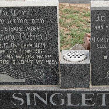 SINGLETON Salomon Petrus 1894-1964 &amp; Maria Elizabeth DE JAGER nee VAN ROOYEN 1902-1958