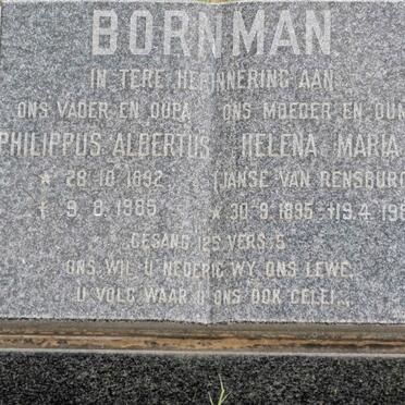 BORNMAN Philippus Albertus 1892-1985 &amp; Helena Maria JANSE VAN RENSBURG 1895-1985