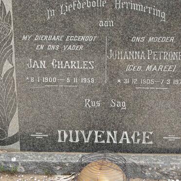 DUVENAGE Jan Charles 1900-1959 &amp; Johanna Petronella MAREE 1905-1974