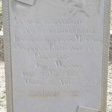 PRETORIUS Johanna Petronella nee WESSELS 1882-1947