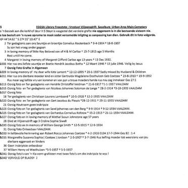 Viljoensdrift cemetery information p.1