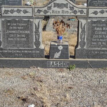 BASSON Johannes Frederick 1912-1953 &amp; Anna Maria Elizabeth DU PLESSIS 1917-1999