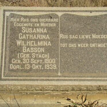 BASSON Susanna Catharina Wilhelmina nee STACH 1900-1939