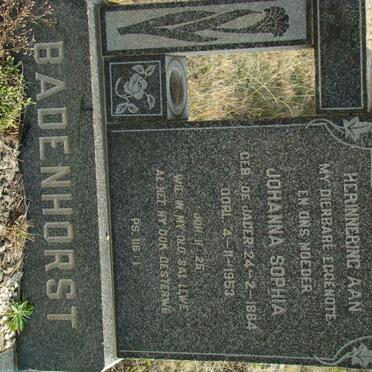 BADENHORST Johanna Sophia nee DE JAGER 1884-1953