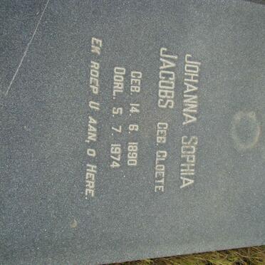 JACOBS Johanna Sophia nee CLOETE 1890-1974
