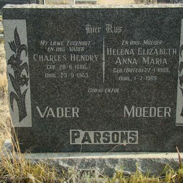 PARSONS Charles Hendry 1886-1953 &amp; Helena Elizabeth Anna Maria BOTES 1889-1969