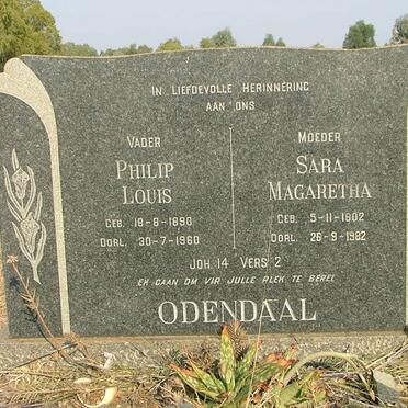 ODENDAAL Philip Louis 1890-1960 &amp; Sara Magaretha 1902-1982
