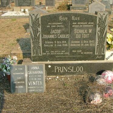 PRINSLOO Jacob Johannes Carolus 1914-1958 &amp; Anna Catharina VENTER formerly PRINSLOO nee DU TOIT 1919-2006