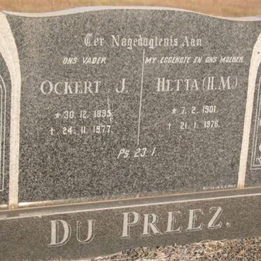 PREEZ Ockert J., du 1895-1977 &amp; H.M. 1901-1976