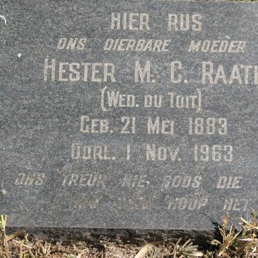 RAATH Hester M.C. voorheen DU TOIT 1883-1963