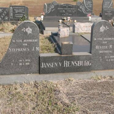 RENSBURG Stephanus J.M., Jansen v. 1894-1981 &amp; Hester M.I. OOSTHUIZEN 1900-1977