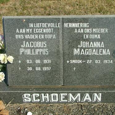 SCHOEMAN Jacobus Phillippus 1931-1997 &amp; Johanna Magdalena SMOOK 1934-
