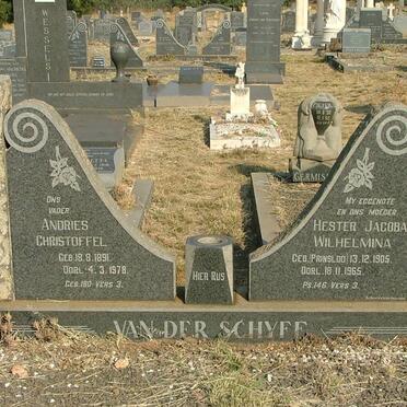 SCHYFF Andries Christoffel, van der 1891-1978 &amp; Hester Jacoba Wilhelmina PRINSLOO 1905-1965