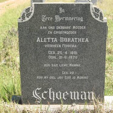 SCHOEMAN Aletta Dorathea nee FERREIRA 1881-1970