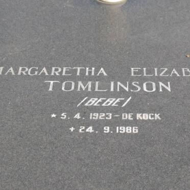TOMLINSON Margaretha Elizabeth nee DE KOCK 1923-1986