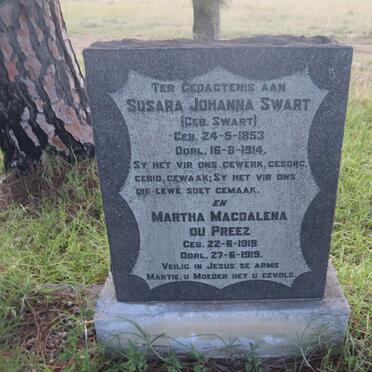 SWART Susara Johanna nee SWART 1853-1914 :: DU PREEZ Martha Magdalena 1919-1919