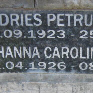 CRONJE Andries Petrus 1923-2001 &amp; Johanna Carolina 1926-2010