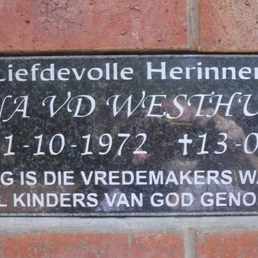 WESTHUIZEN Ona, v.d. 1972-2018