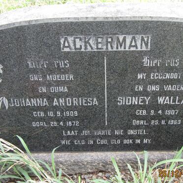 ACKERMAN Sidney Wallace 1907-1969 &amp; Johanna Andriesa 1909-1972