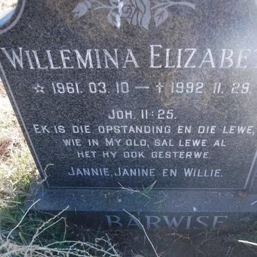 BARWISE Willemina Elizabeth 1961-1992