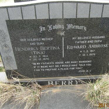 BERRY Edward Ambrose 1917-1975 &amp; Hendrika Bertina 1914-1976