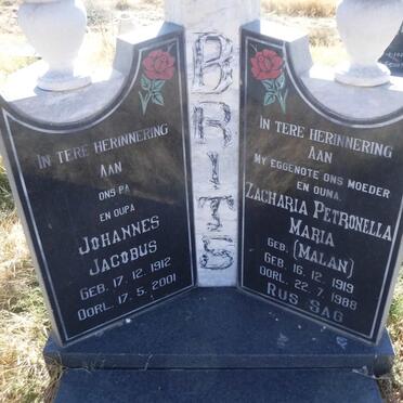 BRITS Johannes Jacobus 1912-2001 &amp; Zacharia Petronella Maria MALAN 1919-1988