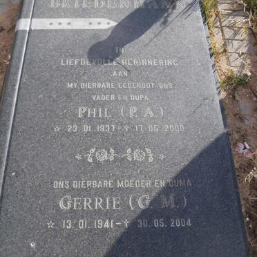 BRIEDENHANN P.A. 1937-2000 &amp; G.M. 1941-2004