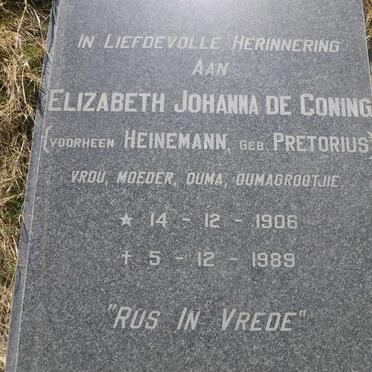CONING Elizabeth Johanna, de voorheen HEINEMANN nee PRETORIUS 1906-1989
