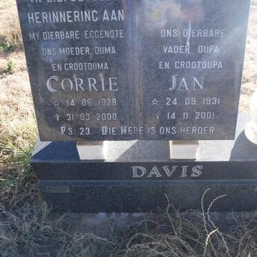 DAVIS Jan 1931-2001 &amp; Corrie 1928-2000
