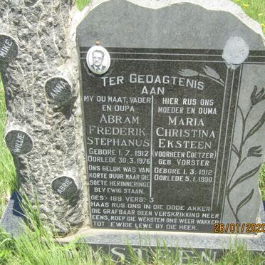 EKSTEEN Abram Frederik Stephanus 1912-1976 &amp; Maria Christina COETZER nee VORSTER 1912-1990