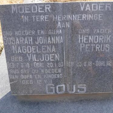 GOUS Hendrik Petrus 1918-1994 &amp; Susarah Johanna Magdelena VILJOEN 1918-1983