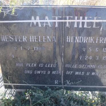 MATTHEE Hendrik Frederick 1917-1988 &amp; Hester Helena 1908-